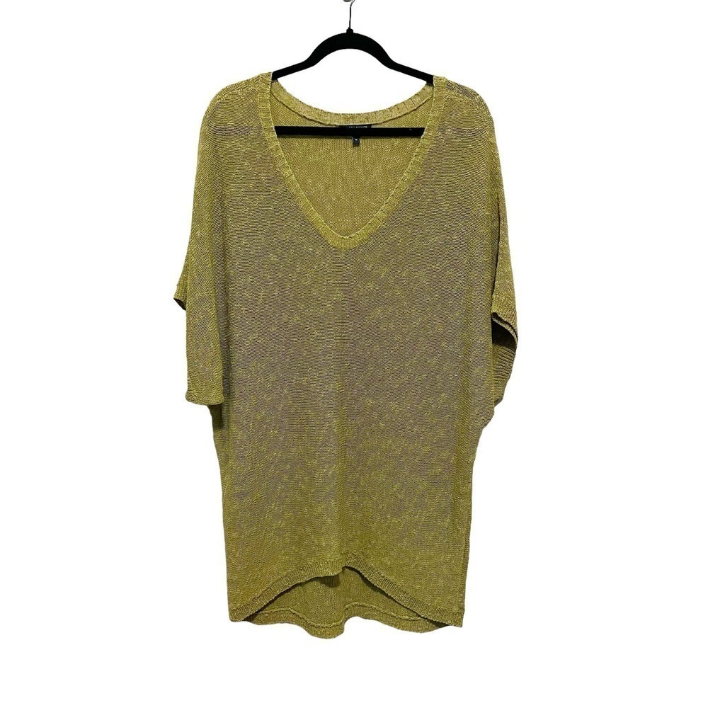 Eileen Fisher Linen Blend V Neck High Low Short Dolman Sleeve Top Green Size M - Picture 9 of 9